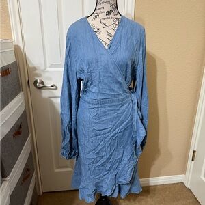 Chic Long Sleeve Blue Wrap Dress